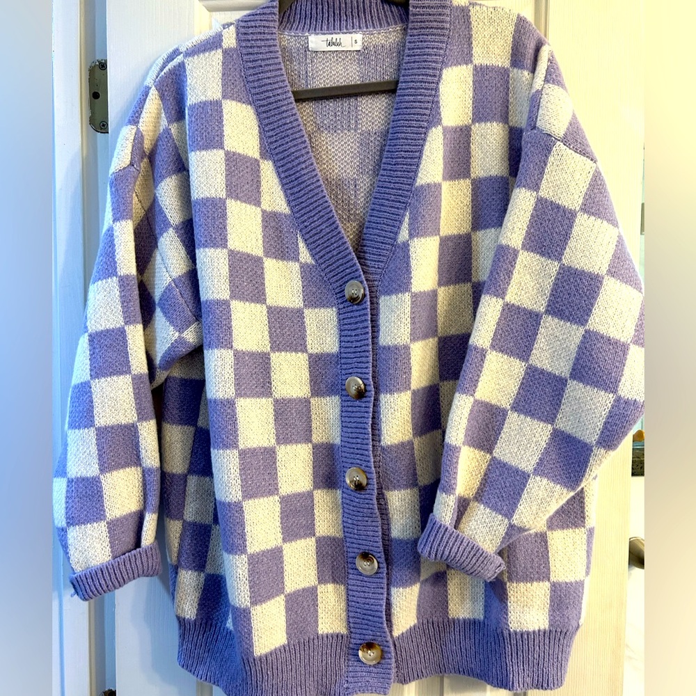 Talulah purple & white checkered sweater